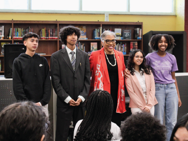 congresswoman beatty surrounding by students